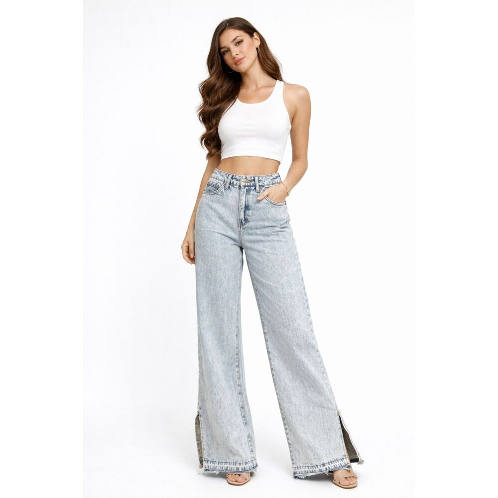 Princess Polly Wide Leg Side Slit Jeans Size 4